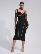 Off Shoulder Mesh Sleeve Bandage Dress H6544