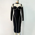 Off Shoulder Mesh Sleeve Bandage Dress H6544