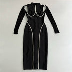 Off Shoulder Mesh Sleeve Bandage Dress H6544