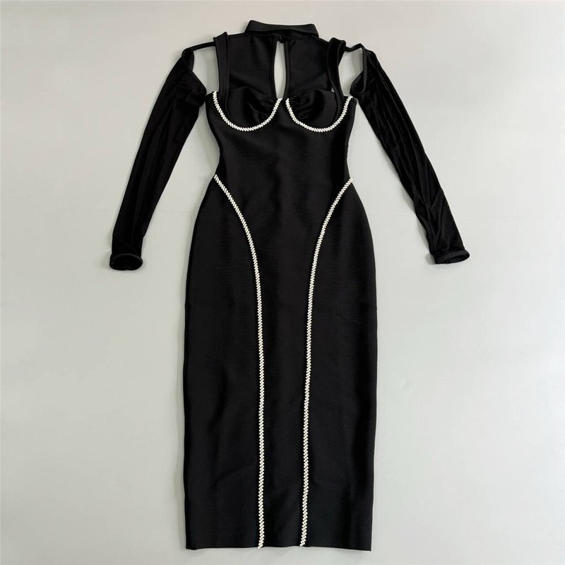 Off Shoulder Mesh Sleeve Bandage Dress H6544