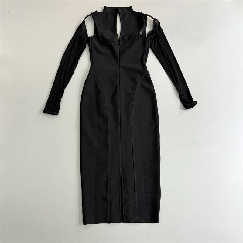 Off Shoulder Mesh Sleeve Bandage Dress H6544