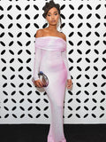 Off Shoulder Ombre Mesh Gown H6200