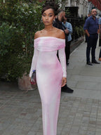 Off Shoulder Ombre Mesh Gown H6200