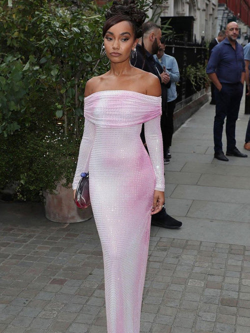 Off Shoulder Ombre Mesh Gown H6200
