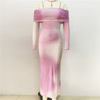 Off Shoulder Ombre Mesh Gown H6200