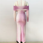 Off Shoulder Ombre Mesh Gown H6200