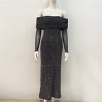 Off Shoulder Ombre Mesh Gown H6200