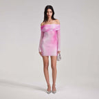 Off-Shoulder Ombre Mesh Mini Dress H6238