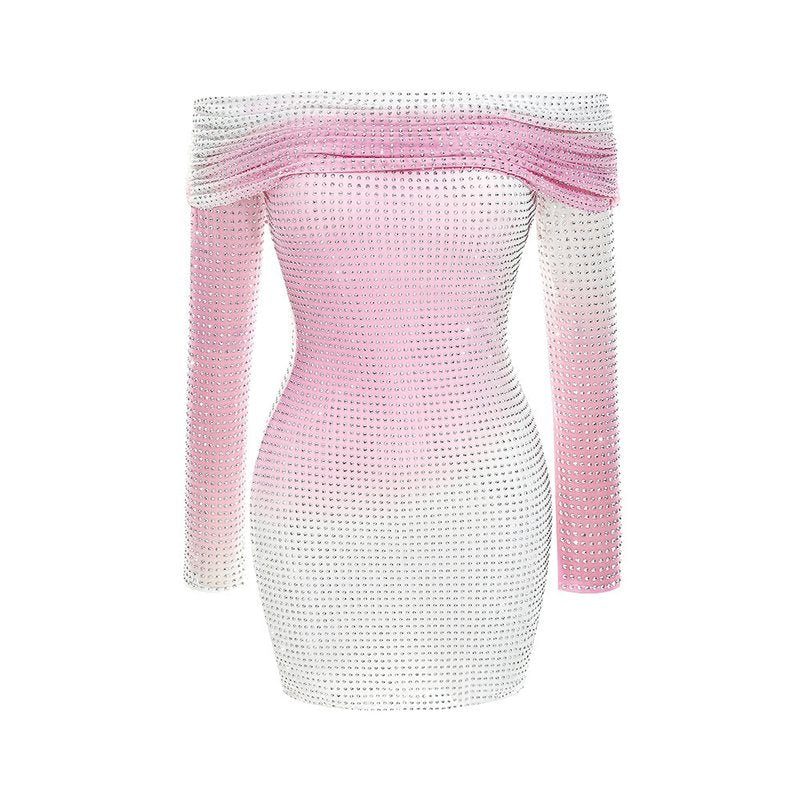 Off-Shoulder Ombre Mesh Mini Dress H6238