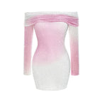 Off-Shoulder Ombre Mesh Mini Dress H6238