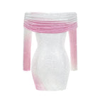 Off-Shoulder Ombre Mesh Mini Dress H6238