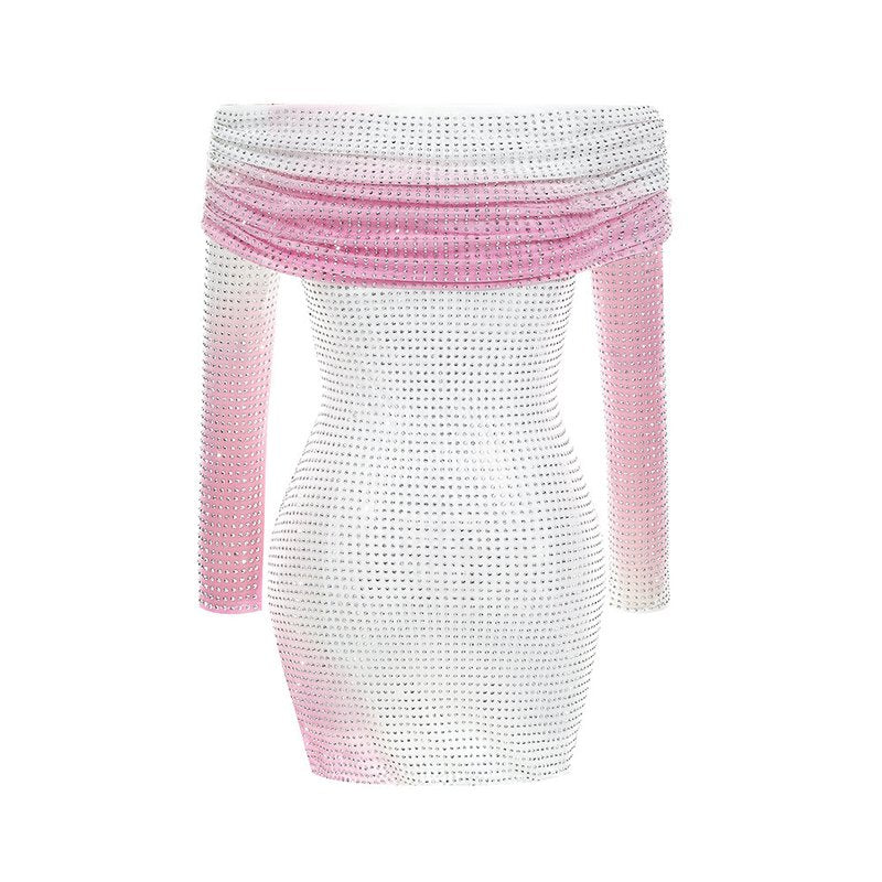 Off-Shoulder Ombre Mesh Mini Dress H6238