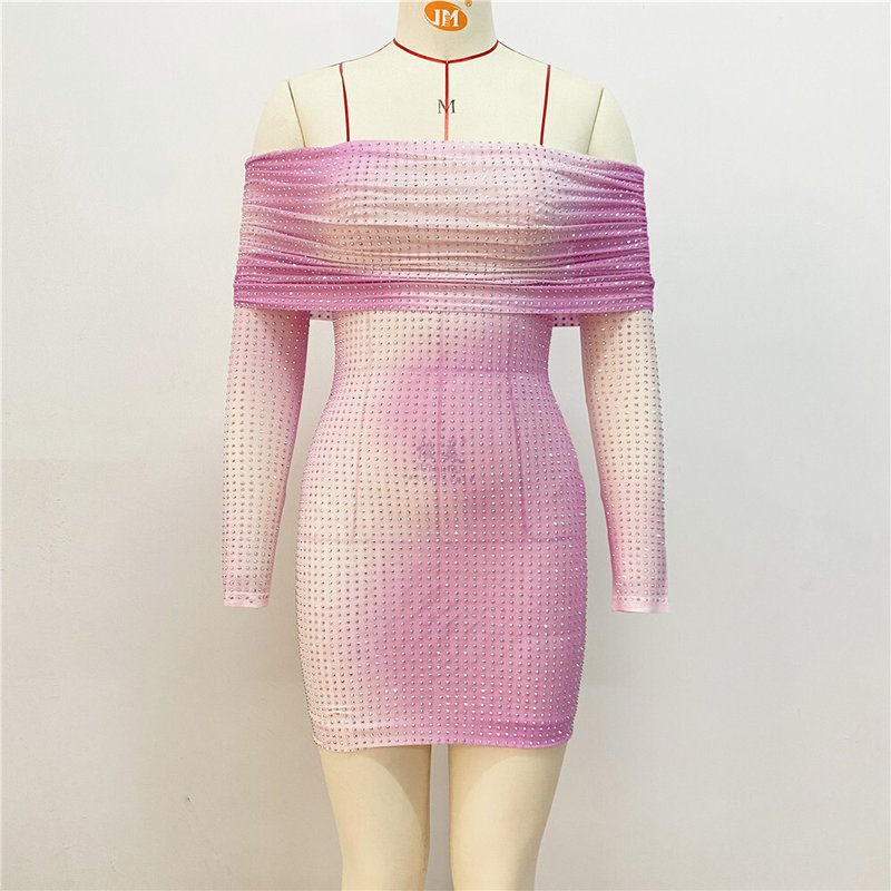 Off-Shoulder Ombre Mesh Mini Dress H6238