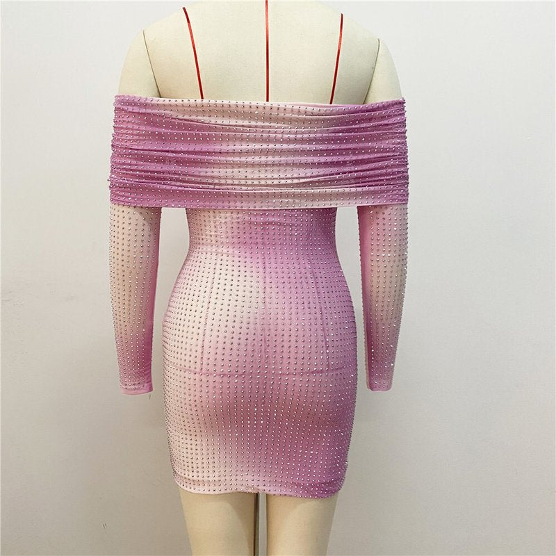 Off-Shoulder Ombre Mesh Mini Dress H6238