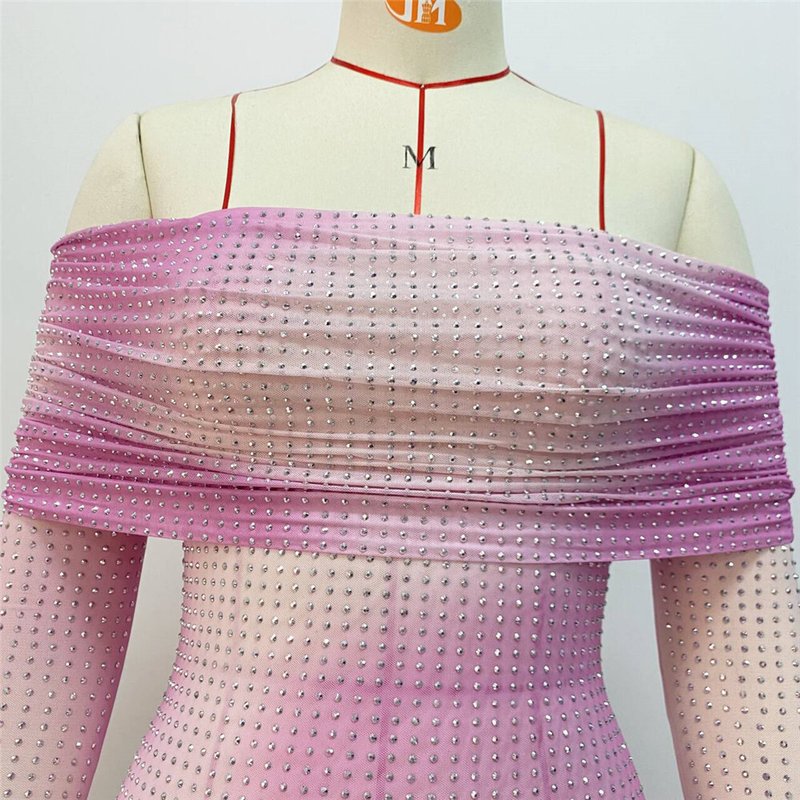 Off-Shoulder Ombre Mesh Mini Dress H6238