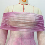 Off-Shoulder Ombre Mesh Mini Dress H6238