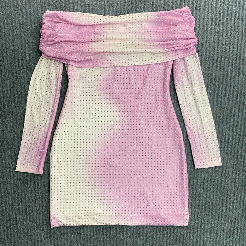 Off-Shoulder Ombre Mesh Mini Dress H6238