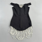 Off-Shoulder Pearl Beaded Mini Dress H6809