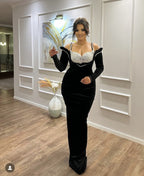 Off-Shoulder Pearl Embellished Velvet Gown H6451