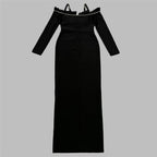 Off-Shoulder Pearl Embellished Velvet Gown H6451