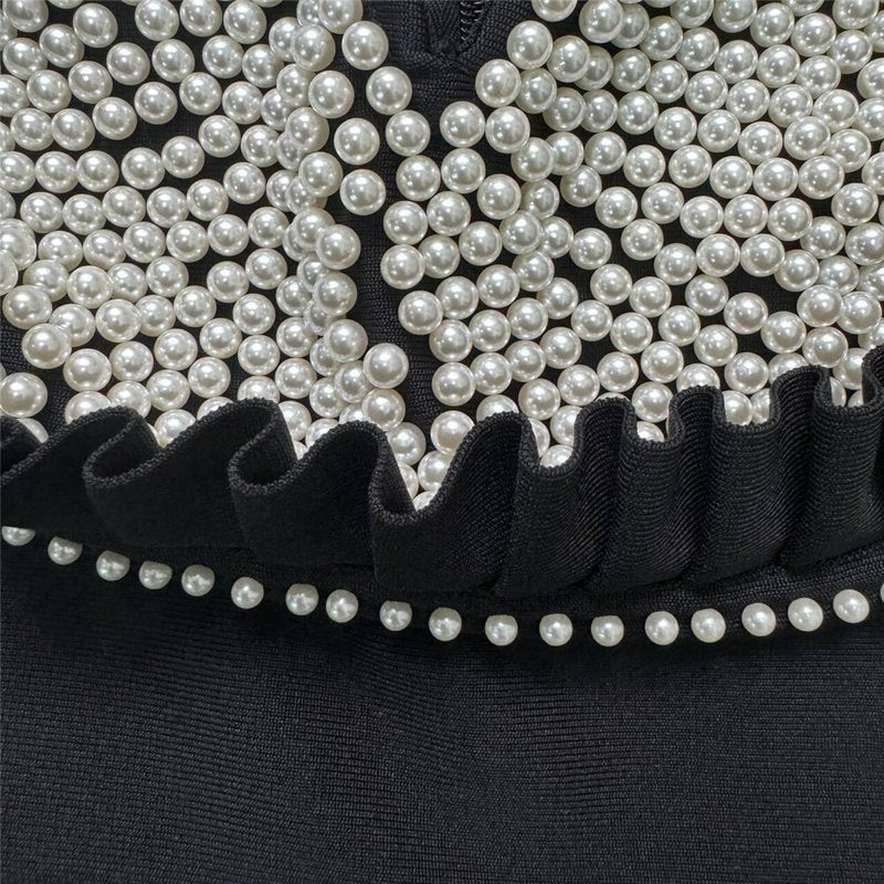 Off-Shoulder Pearl Embellished Velvet Gown H6451