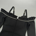 Off-Shoulder Pearl Embellished Velvet Gown H6451
