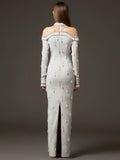 Off-Shoulder Pearl Tassel Gown H6733