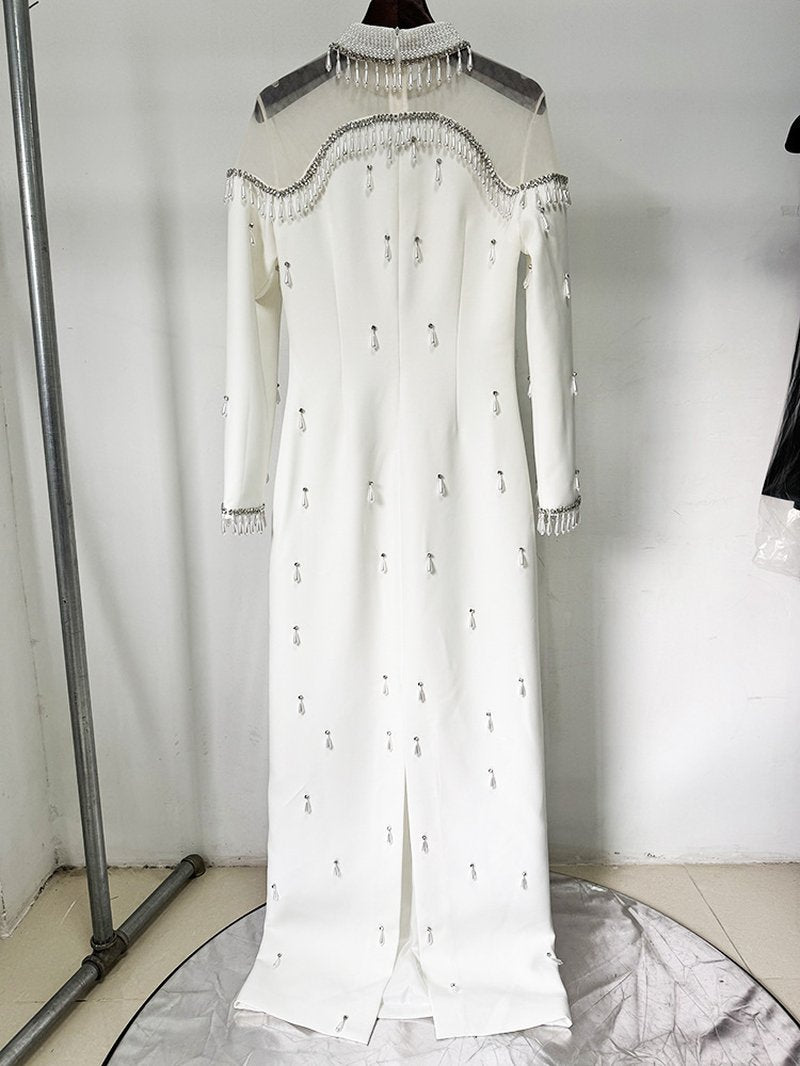 Off-Shoulder Pearl Tassel Gown H6733