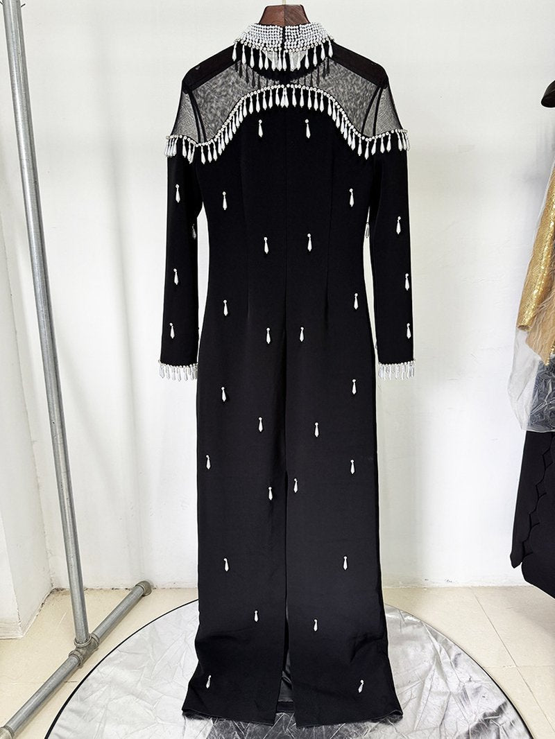 Off-Shoulder Pearl Tassel Gown H6733