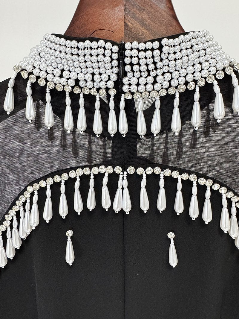 Off-Shoulder Pearl Tassel Gown H6733