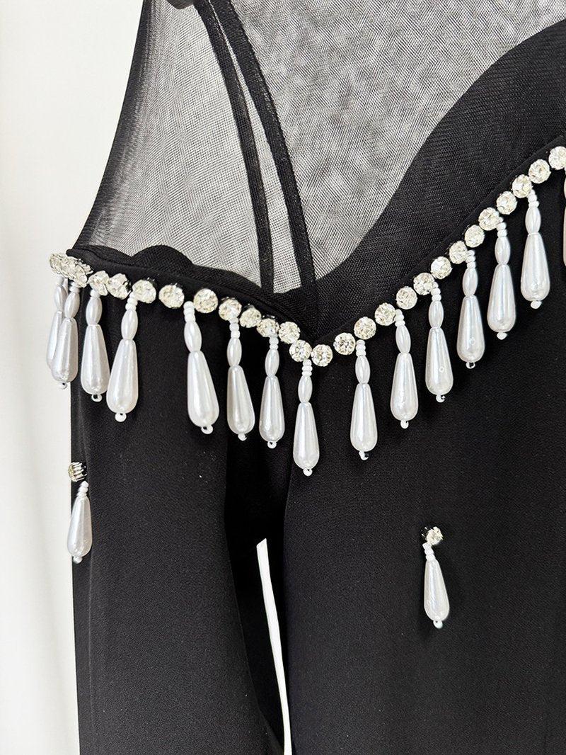 Off-Shoulder Pearl Tassel Gown H6733
