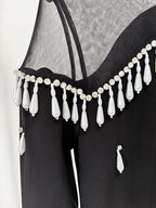 Off-Shoulder Pearl Tassel Gown H6733