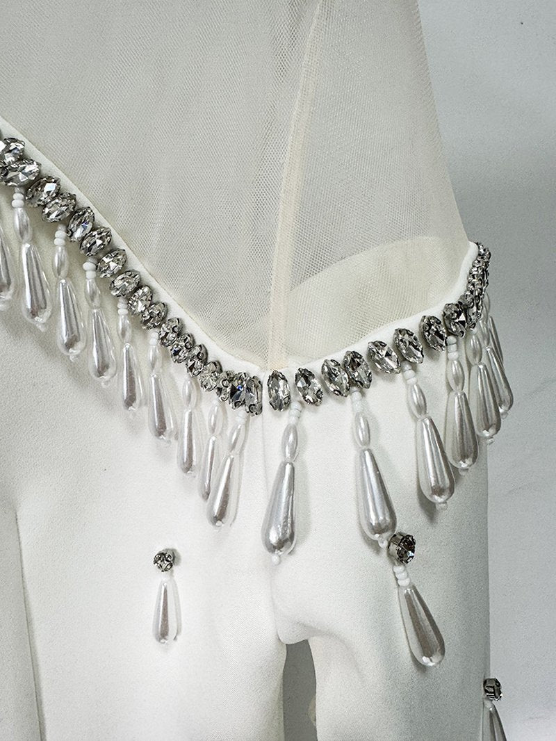 Off-Shoulder Pearl Tassel Gown H6733