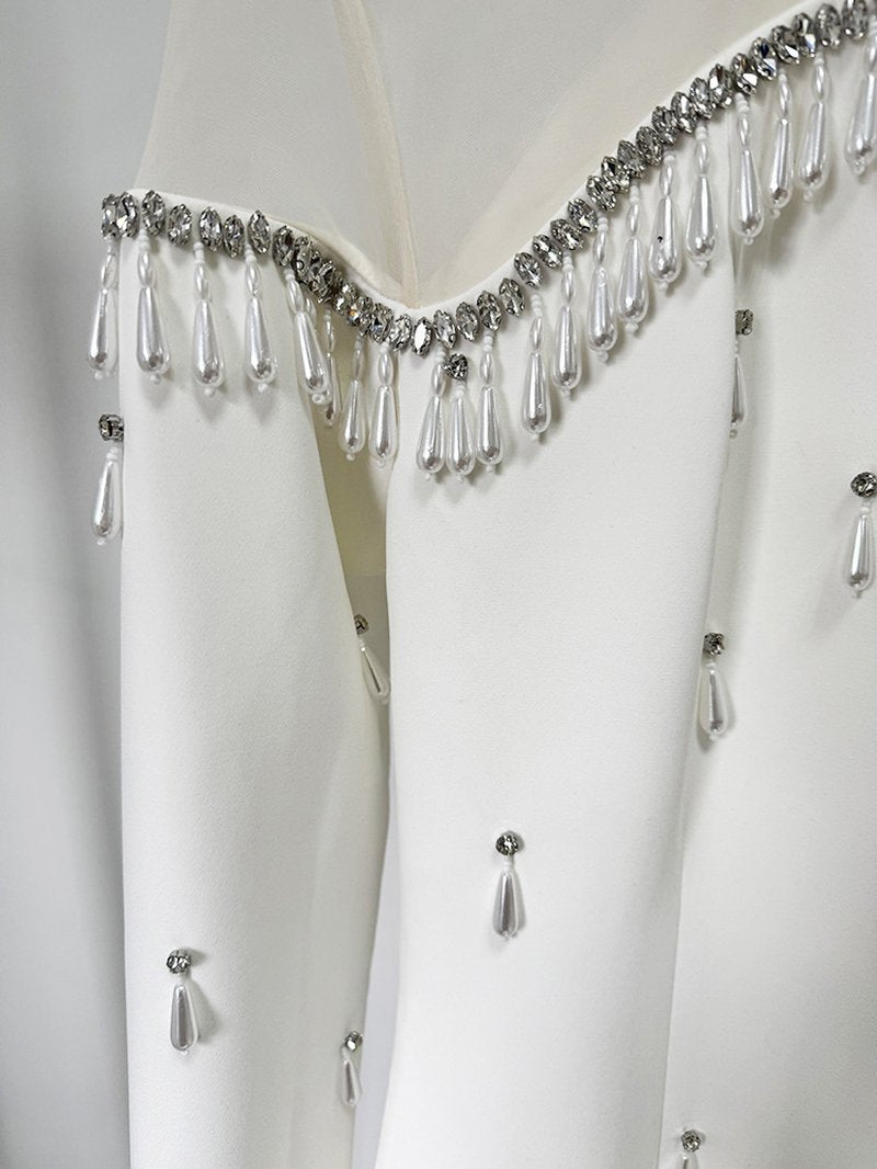 Off-Shoulder Pearl Tassel Gown H6733