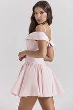 Off-Shoulder Pink Satin Midi Dress H6292