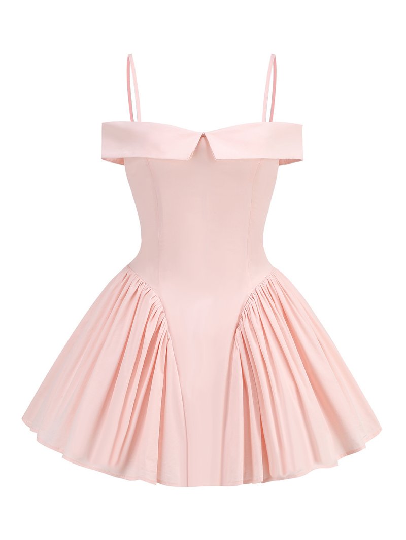 Off-Shoulder Pink Satin Midi Dress H6292
