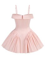 Off-Shoulder Pink Satin Midi Dress H6292