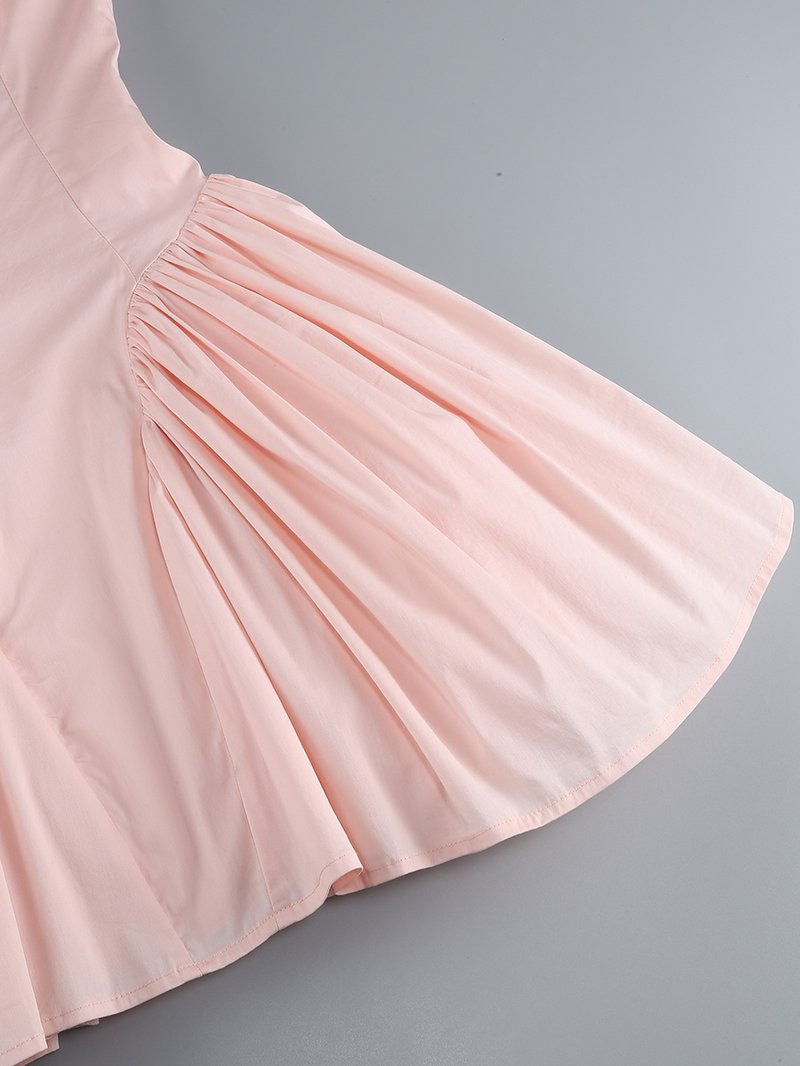 Off-Shoulder Pink Satin Midi Dress H6292