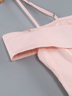 Off-Shoulder Pink Satin Midi Dress H6292
