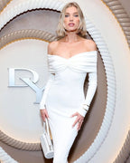 Off-Shoulder Pleated Long Sleeve Dress H6167