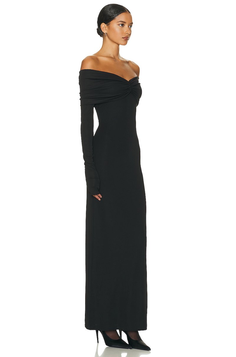 Off-Shoulder Pleated Long Sleeve Dress H6167