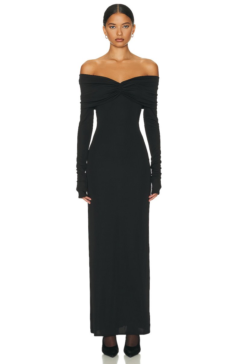 Off-Shoulder Pleated Long Sleeve Dress H6167