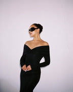 Off-Shoulder Pleated Long Sleeve Dress H6167