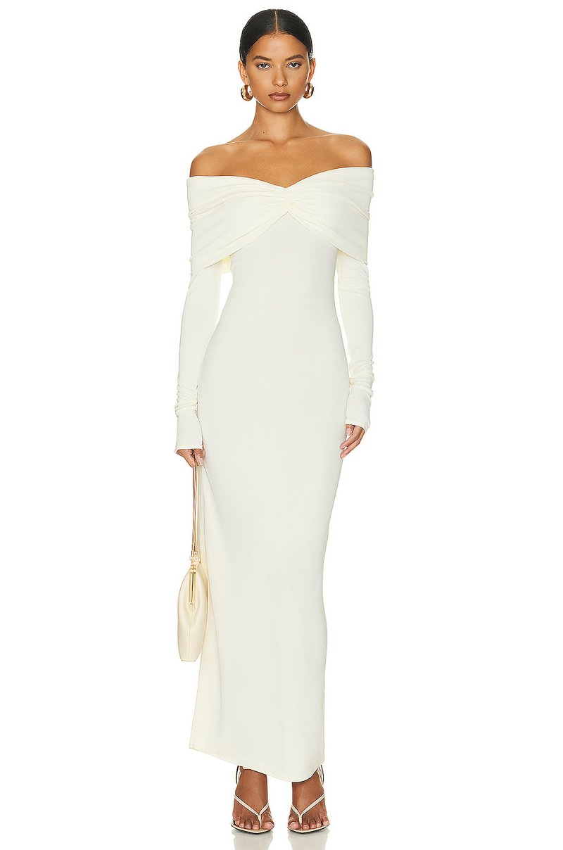 Off-Shoulder Pleated Long Sleeve Dress H6167