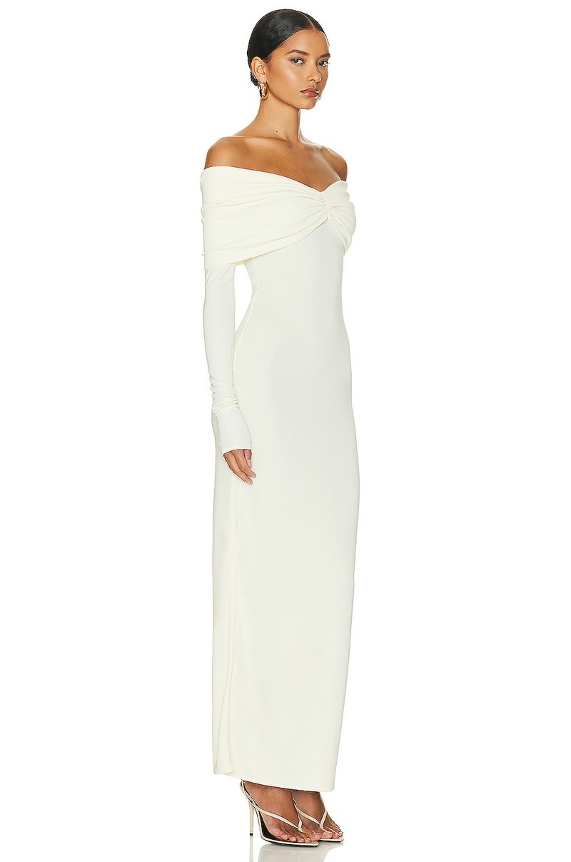 Off-Shoulder Pleated Long Sleeve Dress H6167
