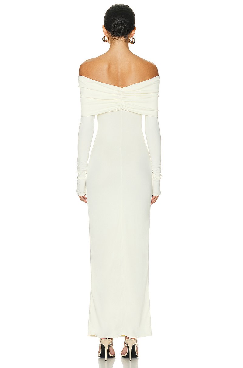 Off-Shoulder Pleated Long Sleeve Dress H6167