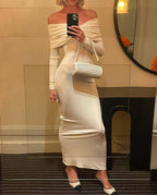Off-Shoulder Pleated Long Sleeve Dress H6167