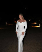 Off-Shoulder Pleated Long Sleeve Dress H6167