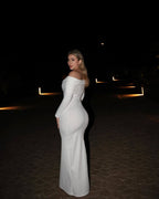 Off-Shoulder Pleated Long Sleeve Dress H6167