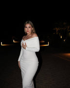 Off-Shoulder Pleated Long Sleeve Dress H6167